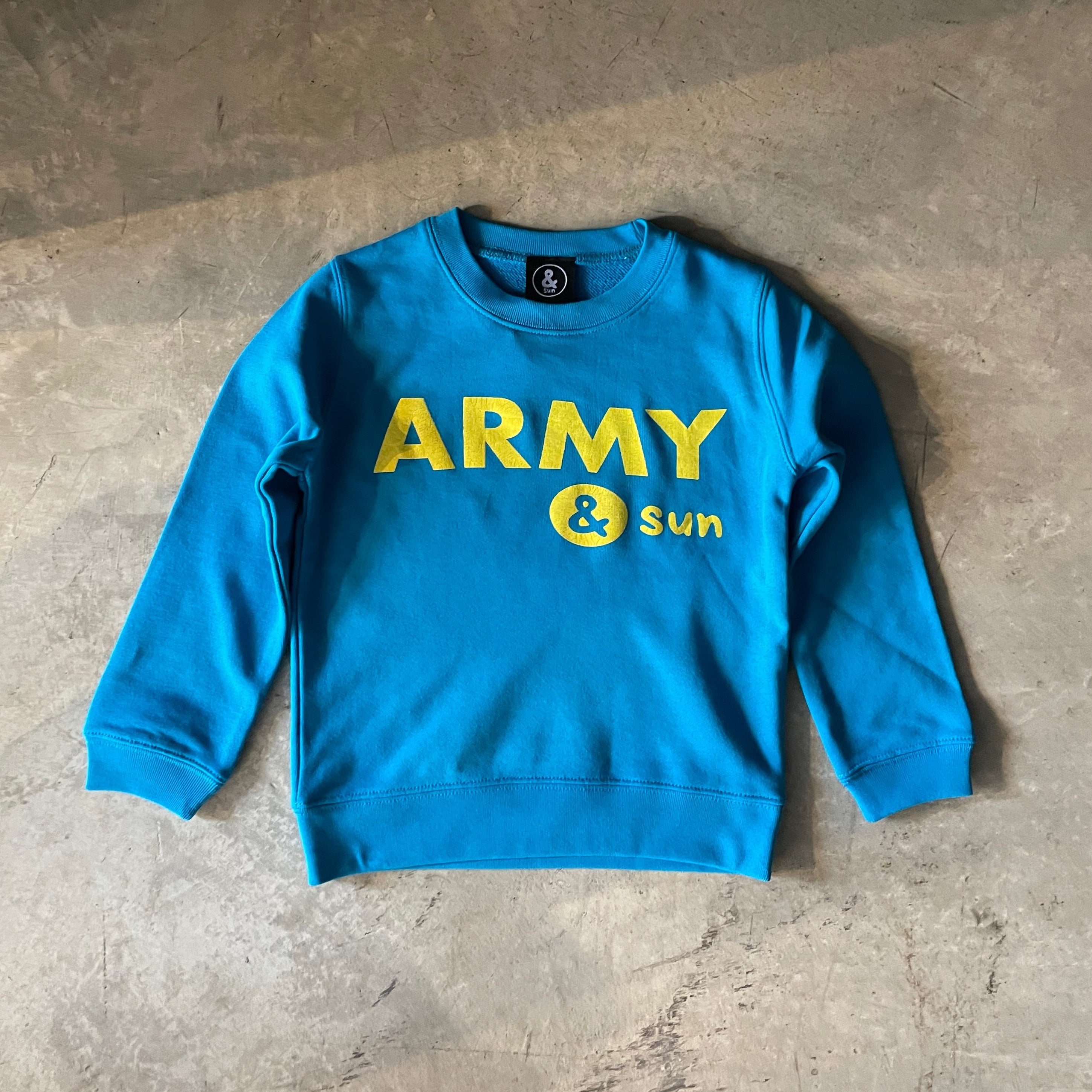 ARMY &sun スウェットトレーナー ターコイズブルー × イエローロゴ – &Sun｜アンドサン