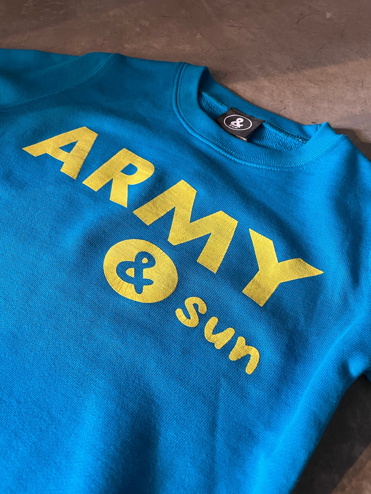 ARMY &sun スウェットトレーナー  ターコイズブルー × イエローロゴ